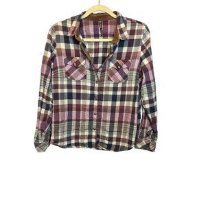 Kuhl Shirt Women's Medium Tess Flannel Plaid Snaps Outdoor Casual Purple White